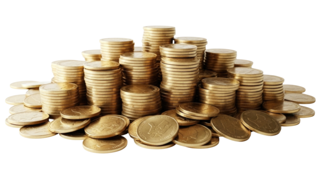 Pile of gold coins transparent background cutout png