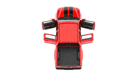Red truck top view with doors open transparent background cutout png
