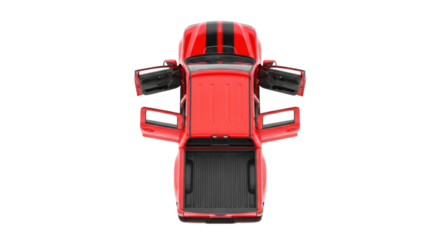 Red truck top view with doors open transparent background cutout png
