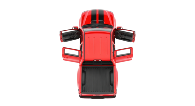 Red truck top view with doors open transparent background cutout png