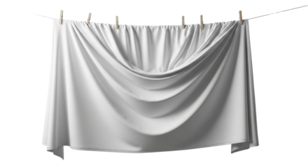 White sheet hanging on clothesline transparent background cutout png