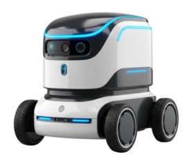 Delivery robot with blue led lights transparent background cutout png