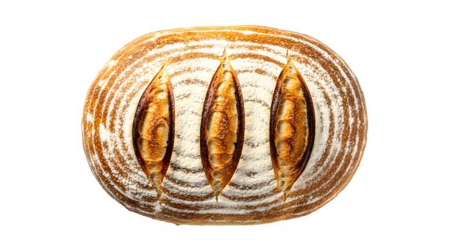 Freshly Baked Artisan Sourdough Bread with Three Score Marks on White Background