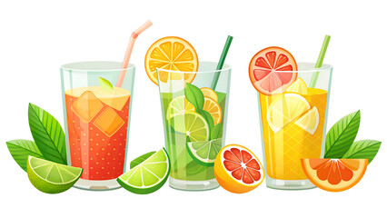 Refreshing citrus cocktails with ice and straws