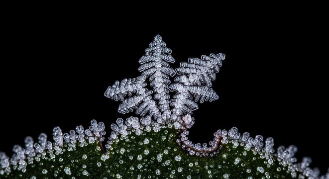 Close-up of frost crystals on a green leaf intricate ice patterns a natural winter phenomenon - Powered by Adobe