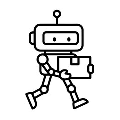 robot carrying a box vector line icon on a white background
Vector line icon