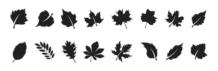 Tree leaves black silhouette vector botanical illustration isolated on white background