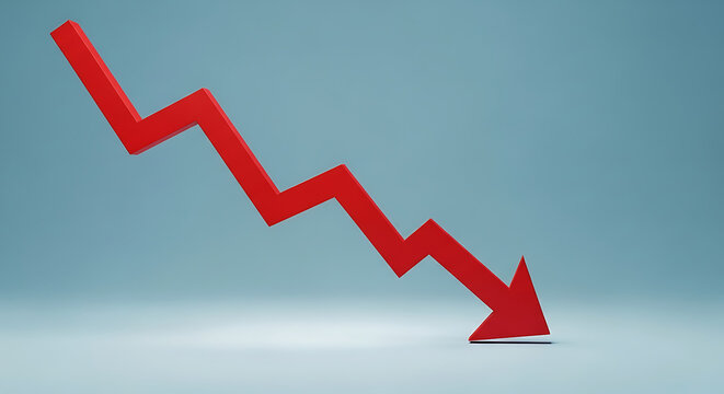 Red arrow graph showing a downward trend on a blue background - Powered by Adobe