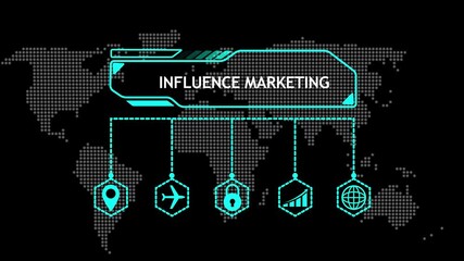 Digital World Map with Influence Marketing Infographic and Icons digital marketing social media - Powered by Adobe