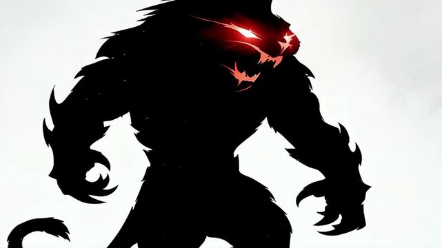 Crimson-Eyed Behemoth: Shadowy Monstrous Silhouette Art