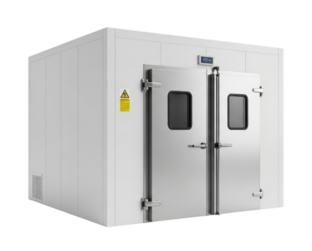 Cleanroom laboratory sterile controlled environment chamber enclosure transparent background cutout png