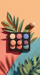Eye shadow palette with tropical leaf shadows