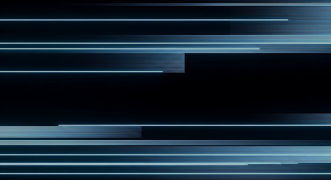 Abstract blue glowing horizontal lines background with digital light effect.