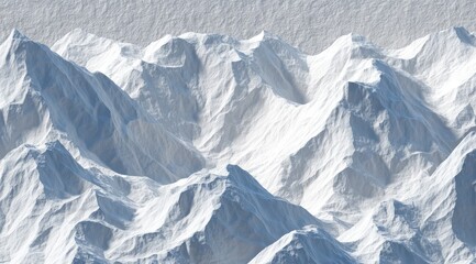 Mountain range covered in snow, textured surface, sunny