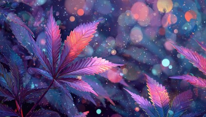 Purple leaves glow amidst bokeh and teal undertones