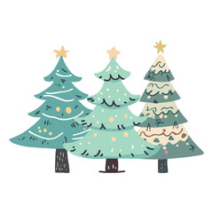 Three Festive Hand-Drawn Christmas Trees