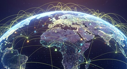 Global network connections illuminating the earth at night