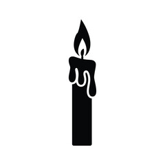 Black silhouette of a dripping candle with a flame