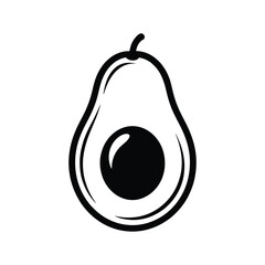 Simple black and white illustration of a halved avocado