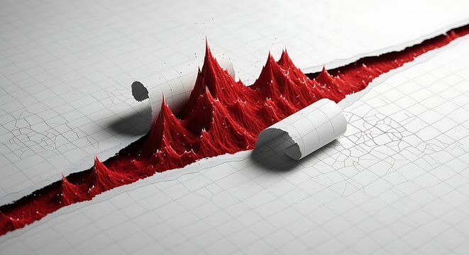 Ripped Paper Revealing Red Abstract Landscape Inside