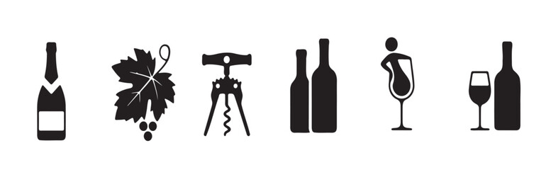 Black and White Wine and Champagne Icons