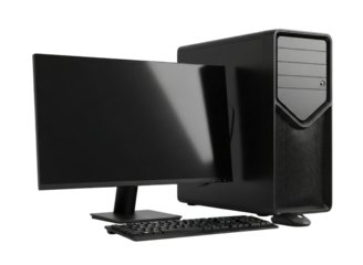 Desktop computer with monitor and keyboard transparent background cutout png
