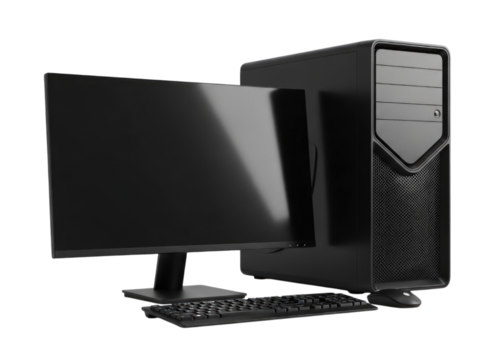 Desktop computer with monitor and keyboard transparent background cutout png
