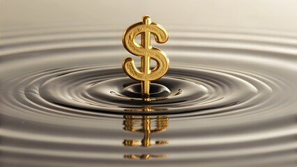 Rippled Surface of Liquid Ink Morphing Into Glowing Golden Currency Symbols, Representing Wealth Flow, Creative Financial Concepts, and Dynamic Motion in a Futuristic Artistic Visualization