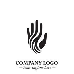 Minimalist Black Hand Logo Symbol on White Background in Clean Modern Silhouette Style