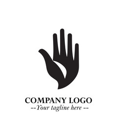 Minimalist Black Hand Logo Symbol on White Background in Clean Modern Silhouette Style
