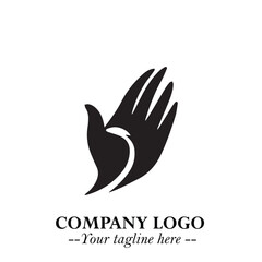 Minimalist Black Hand Logo Symbol on White Background in Clean Modern Silhouette Style
