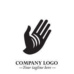 Minimalist Black Hand Logo Symbol on White Background in Clean Modern Silhouette Style