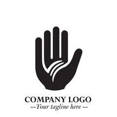 Minimalist Black Hand Logo Symbol on White Background in Clean Modern Silhouette Style