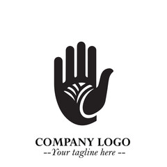 Minimalist Black Hand Logo Symbol on White Background in Clean Modern Silhouette Style