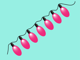 Festive pink holiday lights on a cheerful turquoise background create a bright and happy mood for celebrations and party decorations for design elements