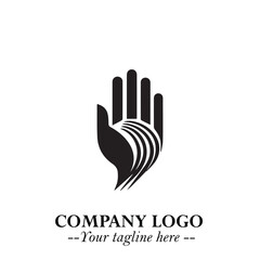 Minimalist Black Hand Logo Symbol on White Background in Clean Modern Silhouette Style