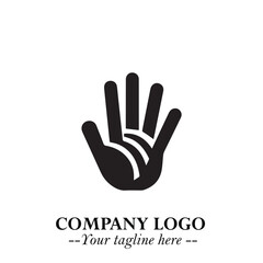 Minimalist Black Hand Logo Symbol on White Background in Clean Modern Silhouette Style