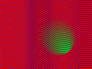 Dynamic red background with mesmerizing green orb and flowing blue lines, perfect for modern design projects needing a vibrant and eye catching element