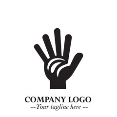 Minimalist Black Hand Logo Symbol on White Background in Clean Modern Silhouette Style