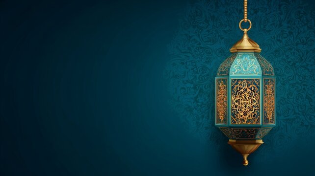 Glowing arabic lantern with warm candlelight illuminating festive ramadan kareem background with traditional islamic decorations and soft glowing ambiance