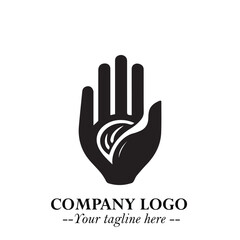 Minimalist Black Hand Logo Symbol on White Background in Clean Modern Silhouette Style