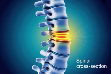 Spinal anatomy highlighted for medical education, showing vertebrae and discs with vibrant detail for healthcare marketing or pharmaceutical promotions