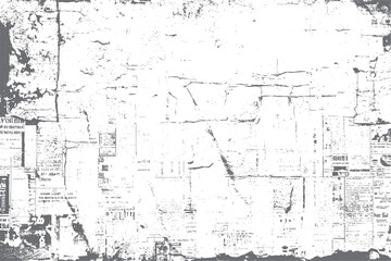 Distressed grey and white textured background with overlapping torn paper fragments and faint text details