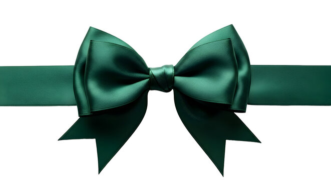Emerald green satin bow on a white background - perfect for gift wrapping and festive decorations