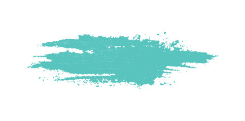 Obraz premium Teal blue abstract paint stroke with textured edges and scattered speckles on white background vector