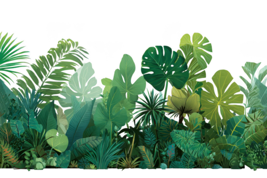 Lush greenery foliage plants isolated on transparent background