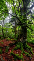 Obraz premium A majestic tree rooted amidst lush green foliage within a dense forest