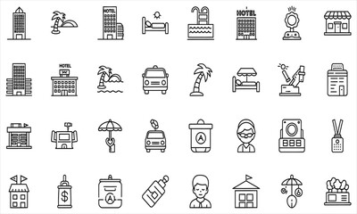 Hotel Icons Set Line Art Travel and Accommodation Symbols