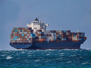 Container Ship Heavily Laden In Rough Seas