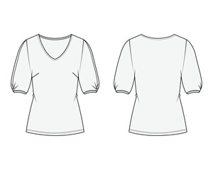 Women's blouse short sleeve top, Fashion Flat Sketch Vector Illustration, Mockup, CAD, Technical, Template.